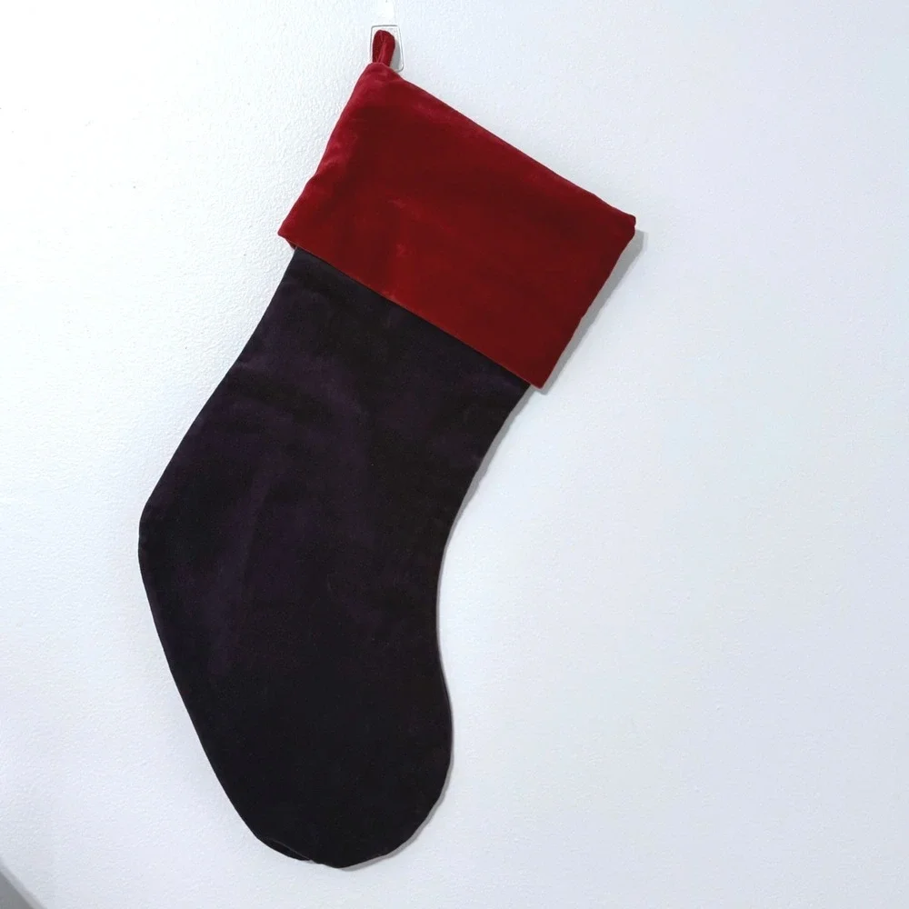 Pottery Barn Purple Velvet Christmas Stocking Red Cuff 100% Cotton Holiday Decor